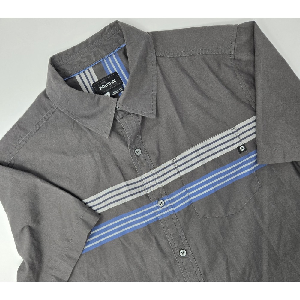 Marmot Shirt Mens L Northside Mountain Hiking‎ Button-Up Camp Grey Striped